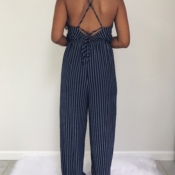 🆕 Davina - Navy Blue Striped Jumpsuit - Picture 4 of 6